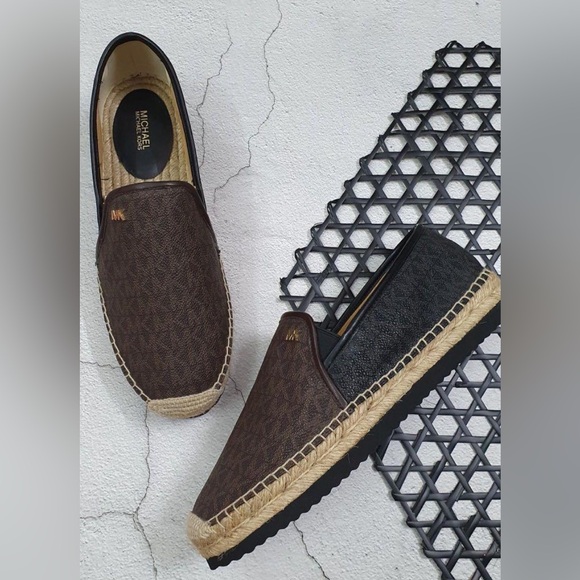 MICHAEL KORS HASTINGS MK PRINT GOLD PLATFORM ESPADRILLES - Picture 2 of 6